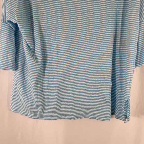 Chico's 100% Linen Blouse Women's 2 Large Blue White Striped Vneck 1/2 Sleeve - Picture 9 of 9